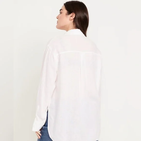 Linen-Blend Loose Button-Down Shirt XXL - Picture 10 of 14